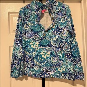Lilly Pulitzer Blue and White Button-Up pullover